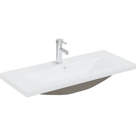 Lavabo encastré avec robinet 91x39x18 cm céramique blanc (1/5)