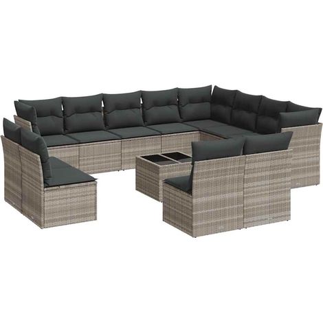 Maison Exclusive - Set Divani Giardino 13 pz con Cuscini Grigio Chiaro Polyrattan (1/3)