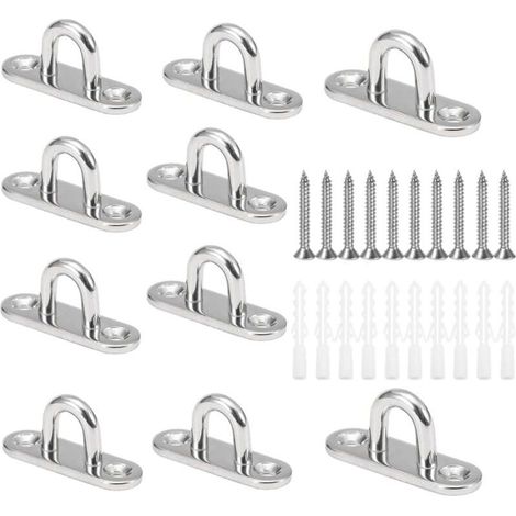 Lot de 10 crochets de plafond M5 en forme de U, acier inoxydable 304, base 15 x 45 mm, œillets de fixation murale pour la fixation de câbles sur les bateaux, le matériel de yoga ou les lustres de plaf (1/5)