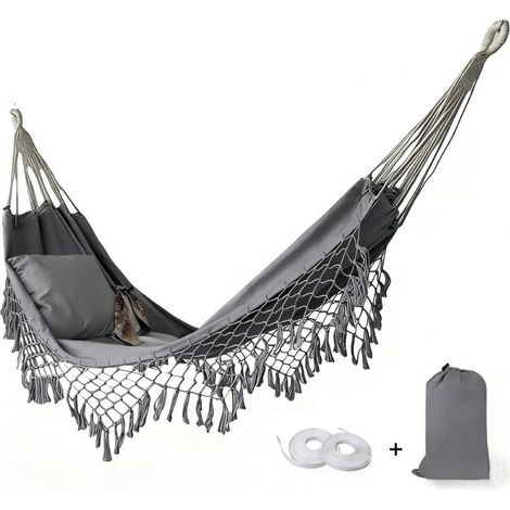 LEDANDER Hamac avec support, hamac robuste pour 2 personnes, oreiller amovible, capacité de charge de 450 lb. Idéal pour l'intérieur et l'extérieur-143" x 52" (1/5)