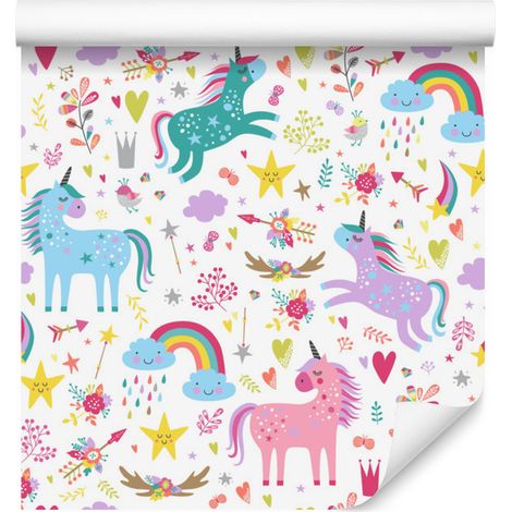 Papier peint licornes arc-en-ciel de style scandinave pour salon et chambre 50x1000 (1/5)