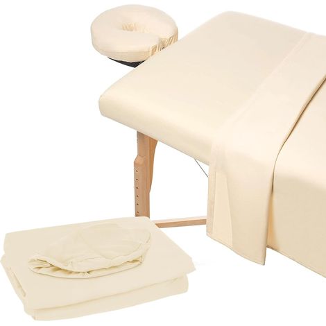 Lot de 3 housse de table de massage en microfibre, drap et housse pour appuie-tête (beige) (1/5)