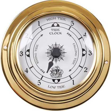 Horloge des marées – Baromètre mural – Thermomètre hygromètre – 3,8 pouces – Boîtier en laiton poli – Pour intérieur et extérieur (1/5)