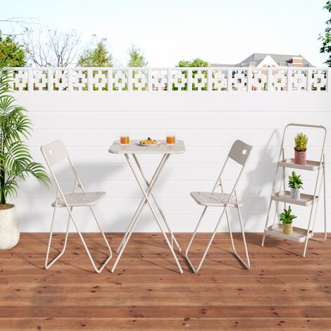 Ensemble bistro pliable 3 pièces – Beige – Électrophorétique – Terrasse/Intérieur – Résistant (1/5)