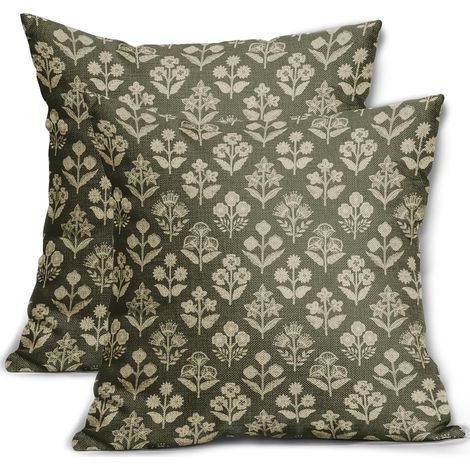 CCYKXA Lot de 2 Housses de Coussin décoratives rustiques à Motif Floral Vintage pour extérieur, Ferme, Printemps, été, canapé, lit, 45,7 x 45,7 cm, Vert Olive (1/5)