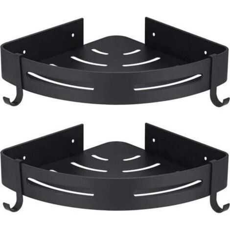 No-Drill Corner Shower Shelf, 2-Pack, with Hooks, Black, Bathroom Storage, Bathroom Accessories, Soap Dish, Shower Rack, No Drilling (1/4)