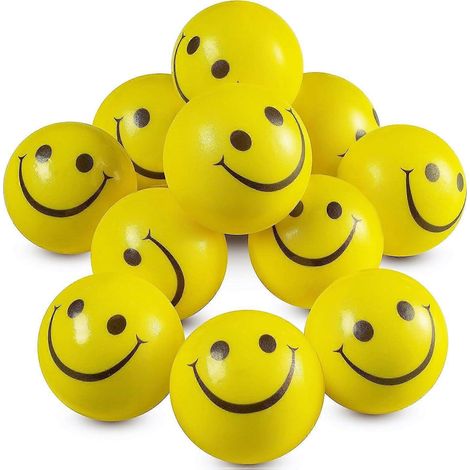 Balles anti-stress SAYTAY Smiley Face (lot de 24), adaptées aux enfants et aux adultes, balles jaunes de 5 cm à l'effigie de smileys pour soulager l'anxiété, la thérapie des mains, etc. (1/5)