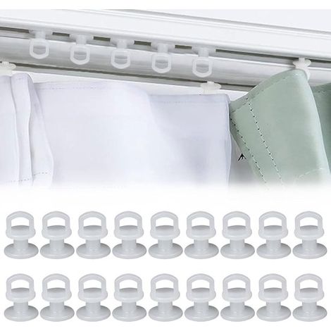 Ganci/cursori scorrevoli per binari per tende — 100 pezzi — Passacavi per tende su finestre, porte e box doccia (1/4)