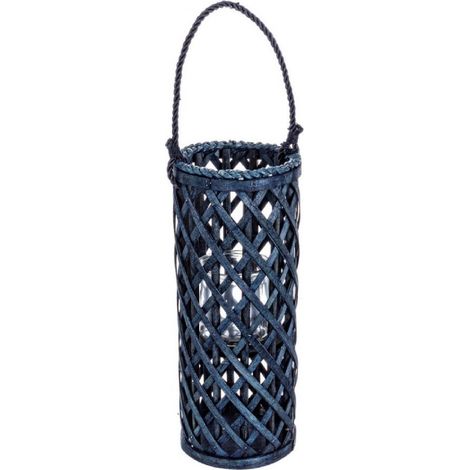 Lanterna Layla tonda blu in truccioli di legno da esterno