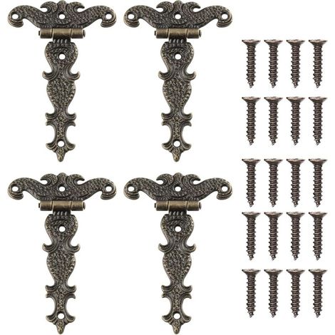 Set mit 4 Retro-Scharnieren, dekorative Retro-Scharniere aus Bronze mit Befestigungsschrauben, geeignet zum Dekorieren und Reparieren von Möbeln und Schränken (1/5)