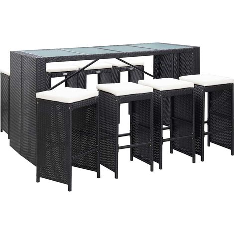 Ensemble de bar d'extérieur 9 pcs-Bar de jardin Résine tressée Noir