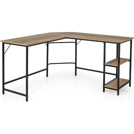 Bureau informatique en forme de L 138 x 50 x 75 cm polyvalent avec étagère intégrée design naturel marron