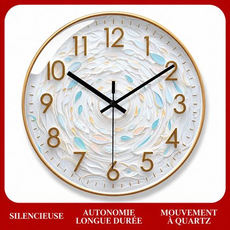 Horloge murale ronde silencieuse 12 pouces cadre doré 7234-B 12 réf 1879 33,5 × 32,5 × 5 cm 1,22 kg – Livraison gratuite