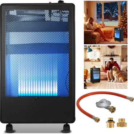Jiubiaz Estufa de gas de llama azul de 3,8 kW, 2 niveles de calor, encendido piezoeléctrico, para GLP, butano y propano (1/5)