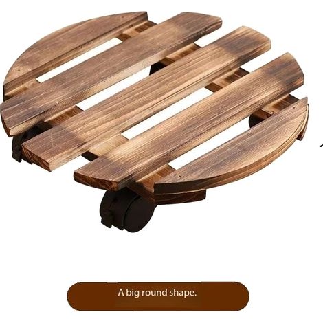 Supporto per piante, in legno massello spesso, con ruote girevoli a 360°, diametro circolare 30 cm. (1/2)