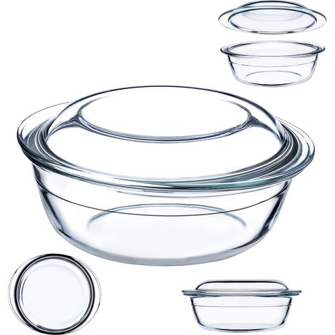 KADAX Auflaufform aus hitzebeständigem Glas, feuerfestes Gefäß, rund, 2.2L (1/5)