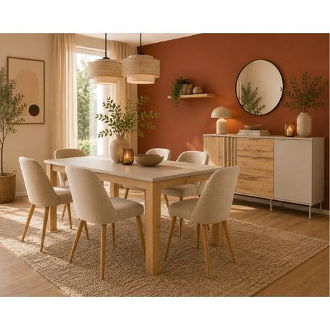 Salle à manger complète beige cachemire et bois IRINA