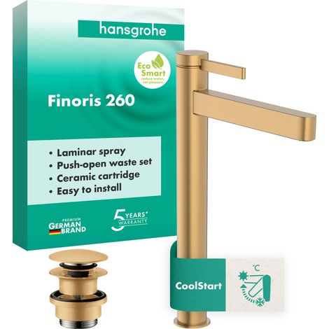Hansgrohe Finoris - Miscelatore per lavabo con scarico Push-Open, CoolStart, EcoSmart, bronzo spazzolato 76072140 (1/2)