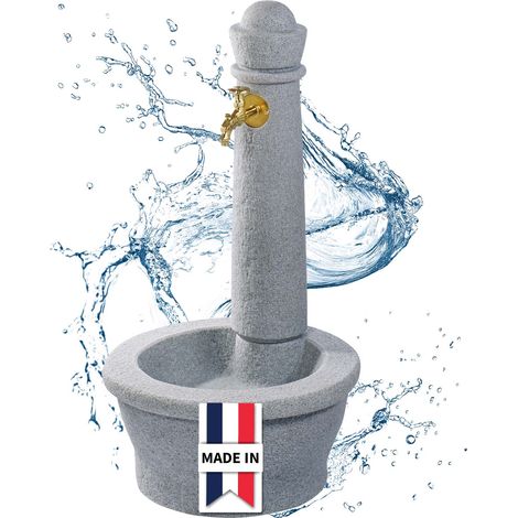 GARANTIA Fontaine ROMA gris granit clair avec robinet nostalgie, grande vasque - design élégant pour votre jardin moderne (1/5)
