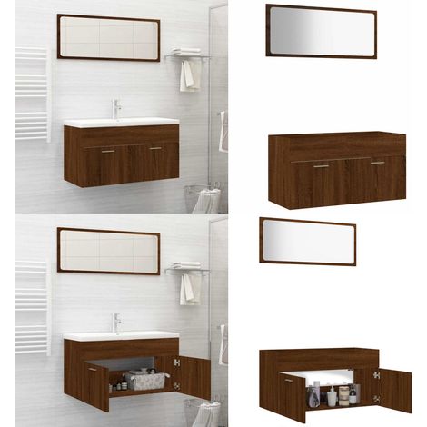 2-tlg. Badmöbel-Set Braun Eichen-Optik Holzwerkstoff - Badmöbel Set - Holzschrank - Wascht Tisch - Spiegelschrank - Badezimmer Einrichtung - Home & Living (1/5)