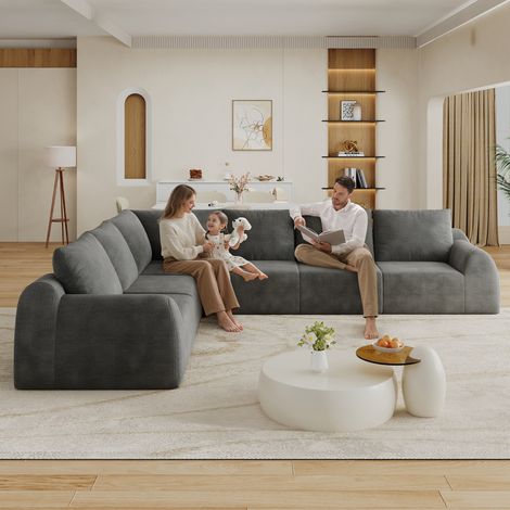Divano a compressione in spugna da 334 cm, divano senza struttura rigida, a forma di L, divano a compressione per soggiorno, camera da letto, appartamento, nessun montaggio richiesto, grigio scuro (1/5)