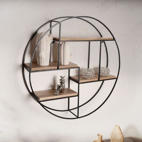 Etagère murale ronde 70x18 cm en manguier et métal (1/5)