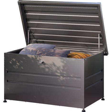 GFP PRIMEYARD® Gartenbox 132x64x72 cm Aufbewahrungsbox Auflagenbox Gartentruhe Metall anthrazit wasserdicht (1/5)