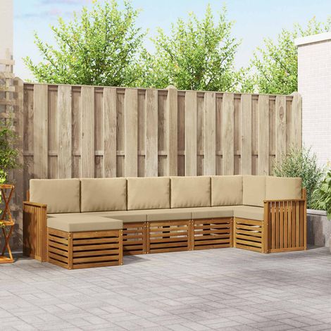 Ecksofa Set mit Kissen 7 pcs Natur und Beige Massivholz Akazie (1/5)