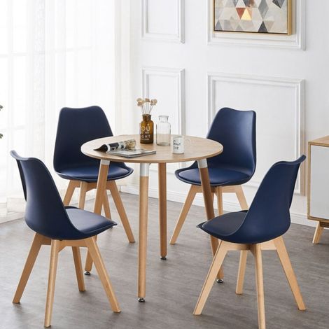 Ensemble de salle à manger rond Halo Lorenzo - une table à manger en bois de chêne et un ensemble de 4 chaises de salle à manger en polypropylène bleu - Salle à manger et cuisine (1/5)