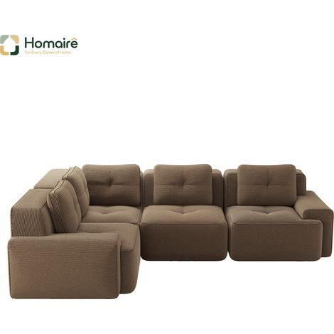 Canapé modulable en velours côtelé marron avec accoudoirs 295 x 206 x 69 cm HOMAIRE (1/5)