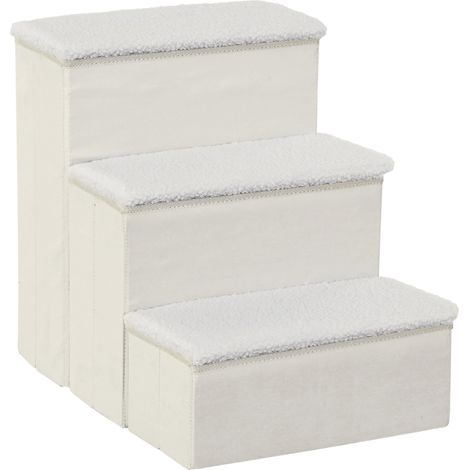 Scala pieghevole per animali a 3 gradini con vano portaoggetti, MDF bianco, 40 x 54 x 48 cm (1/5)