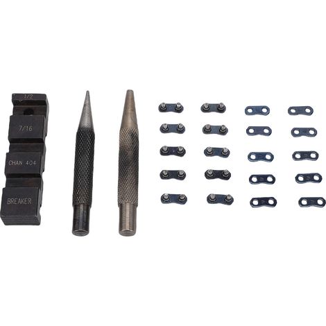 Kit de disjoncteur de tronçonneuse Portable, enclume de chaîne et outil de poinçonnage, réparation de 10 maillons, sangles préréglées compatibles avec pas de 1/4 3/8 pouces 325 404 (1/5)