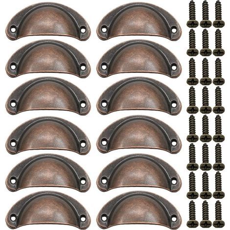 12 Pièces Poignée de Porte Coquille, Rétro Poignées de Porte, Poignées de Meubles Traditionnelles en Demi Lune Avec Vis, pour Tiroir, Armoire, Commode (Bronze Rouge) (1/5)