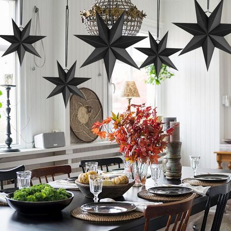 Etoiles de Noël pliantes lot de 5 - étoiles en papier 7 pointes 45cm - décoration de Noël noire, étoiles en papier pour portes, sapin de Noël, Avent - décoration de Noël scandinave (1/4)