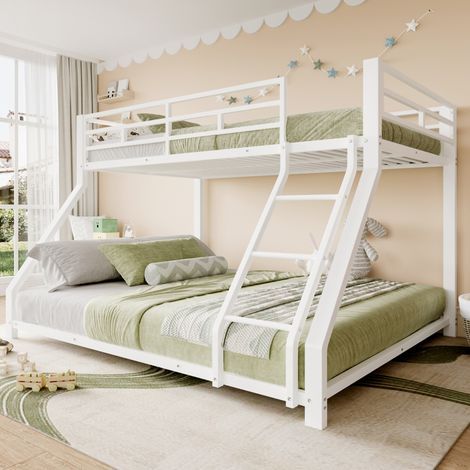 Letto a castello 90x200 + 140x200 cm, con scala e sponda di sicurezza, senza materasso, bianco (1/5)