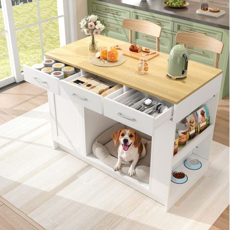Îlot de cuisine 120x60x90 cm en MDF blanc, avec rangement, pour cuisine FloraGrace (1/5)