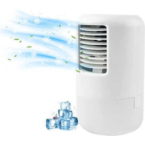 Mini Refroidisseur d'air Portable,Climatiseur Mobile,Mini Refroidisseur D'air Evaporatif,3 en 1,3 Vitesses,Timer, 7 couleurs de lumière,avec minuterie (1/5)