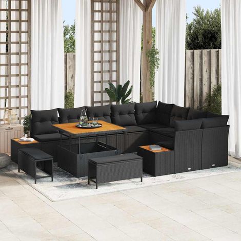 Conjunto de sofás de jardín 12 pcs Negro ratán sintético vidaXL