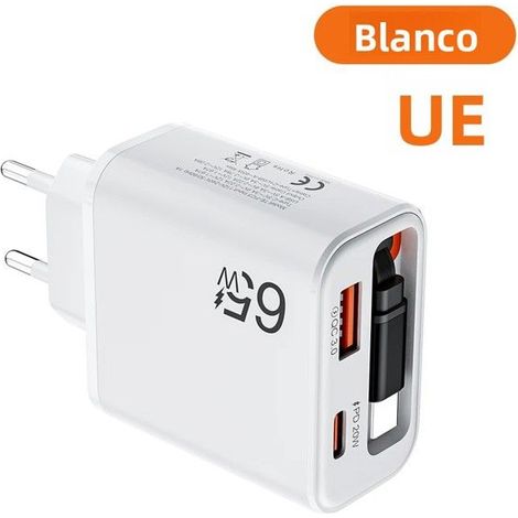 Chargeur de téléphone USB Type-C SuperCharge blanc de 65 W compatible avec iPhone 17/16, Samsung, POCO, Xiaomi, Realme, OPPO et autr (1/4)