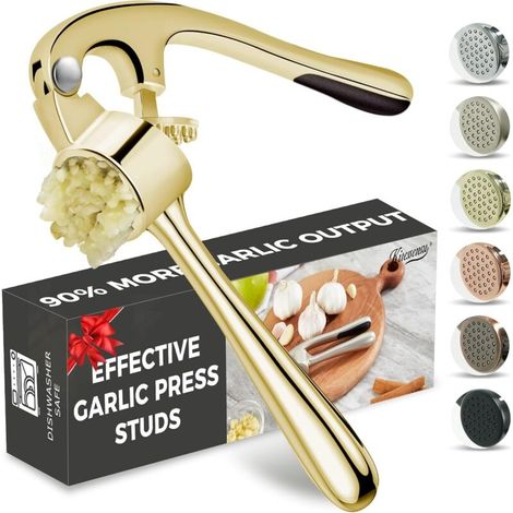 Premium-Knoblauchpresse, professioneller Knoblauchzerkleinerer, leicht zu pressen und zu reinigen, effiziente Ingwermühle – Gold (1/5)