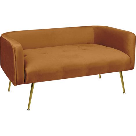 Divano Due Posti In Velluto Gambe In Acciaio Color Oro Divanetto 2 Persone 126x49x57 Cm Design Moderno Soggiorno Panca Pie Di Letto - Ruggine (1/5)