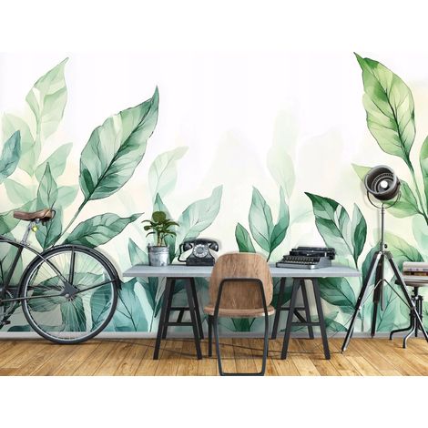 Vlies Fototapete Blätter 250x175 cm, Tapeten, für Wohn und Schlafzimmer, Vliestapete Wandtapete Tapete 3D Effekt- inkl. Kleister - Tropisch Botanisch Natur grün weiß, WallArena (1/4)