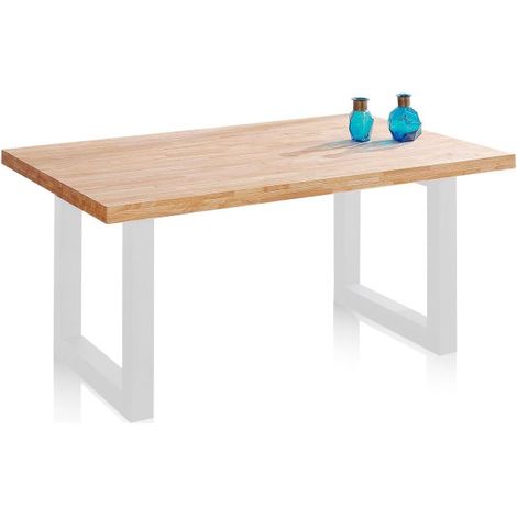 Mesa de comedor fija con patas metálicas 160x100 cm Loft Roble salvaje - Blanco 160x100 (1/5)