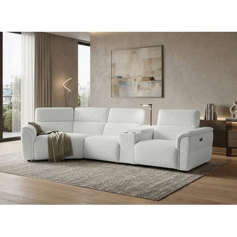 Canapé d'angle relax en tissu bouclette doux beige MARINA - Angle
