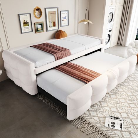 Letto imbottito Plush beige 90/180x190 cm, divano letto combinato con rete a doghe (1/5)