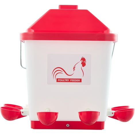 Mophorn Abbeveratoio automatico per polli da 19 litri, dotato di 6 punti di erogazione dell'acqua e tazze a riempimento automatico, con maniglia e guarnizione in gomma per una chiusura ermetica. PP (1/5)
