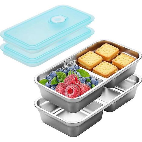 Lunchboxen aus Edelstahl mit Deckel, 2 Fächer, wiederverwendbar, für Schule, Reisen und Outdoor-Aktivitäten (1/5)