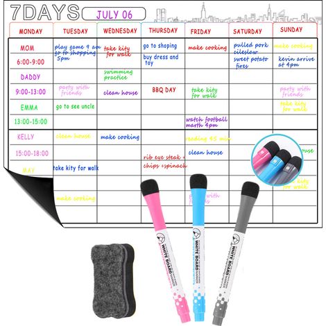Calendrier magnétique effaçable à sec pour réfrigérateur - Tableau blanc magnétique pour réfrigérateur, décoration murale de cuisine, bloc-notes magnétique pour liste de courses (1/5)