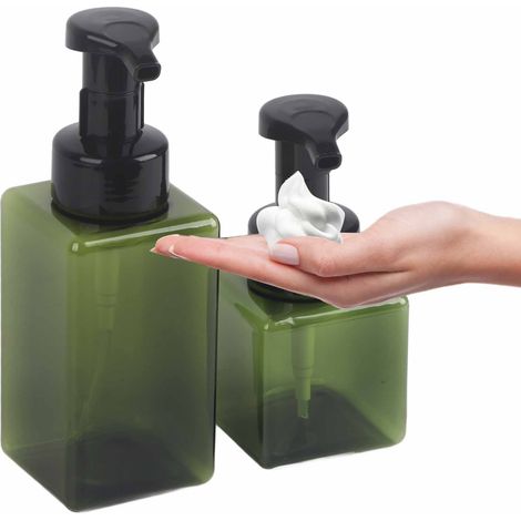 Lot de 2 distributeurs de savon moussant (flacons pompe 250 ml + 450 ml) pour savon liquide, shampoing et gel douche. (1/5)