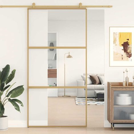 Puerta corredera dorada de vidrio ESG transparente y aluminio vidaXL